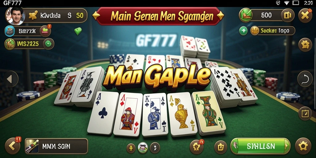 Screenshot utama GF777 menampilkan gameplay Gaple yang seru dan interaktif.