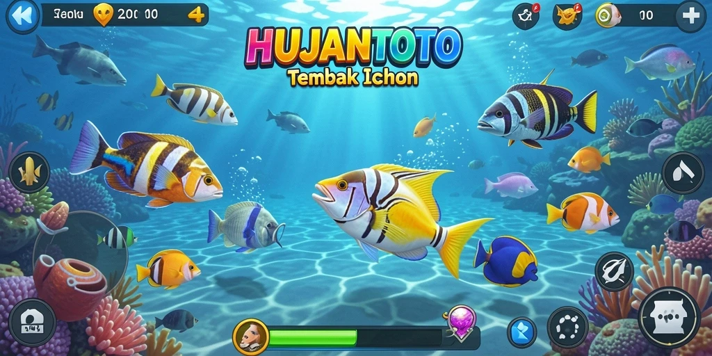 Tampilan gameplay HUJANTOTO dengan aksi menangkap ikan yang seru.