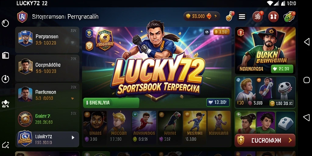 Tampilan utama aplikasi LUCKY72 dengan berbagai pilihan taruhan olahraga.
