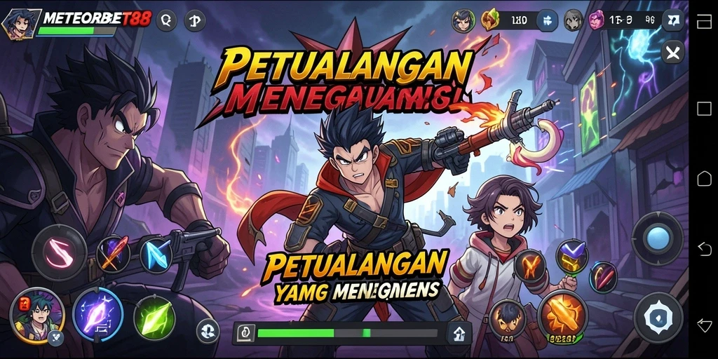 Tangkapan layar gameplay METEORBET88 dengan grafik anime yang menawan.