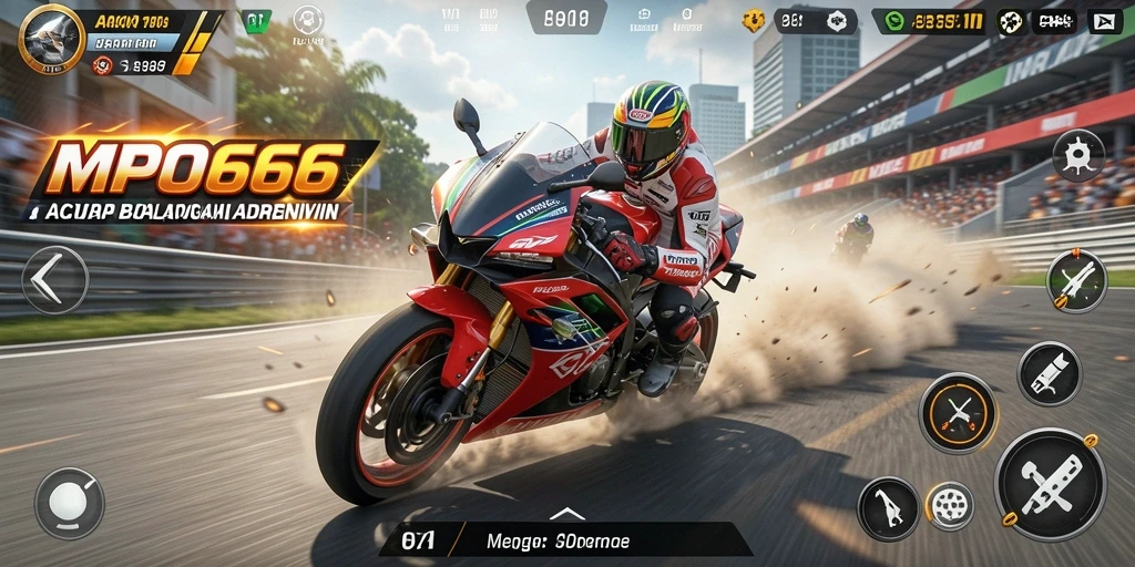 Screenshot MPO666 menunjukkan aksi balap motor yang mendebarkan dan penuh kecepatan.