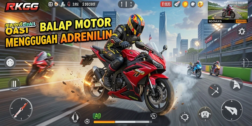 Tampilan menegangkan dari gameplay balapan motor di RKGG.