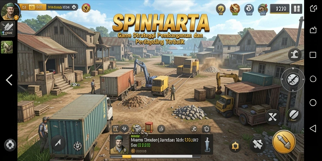 Screenshot utama SPINHARTA menampilkan pertarungan epik dalam gameplay strategi.