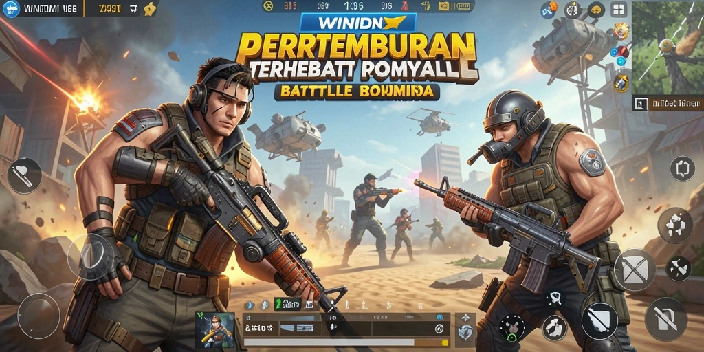 Screenshot gameplay WINIDN menampilkan pertempuran mendebarkan di pulau misterius.